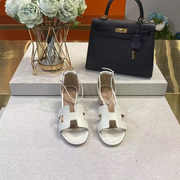 Hermes Cream and Tan Wedge Heels - Picture 1 of 8